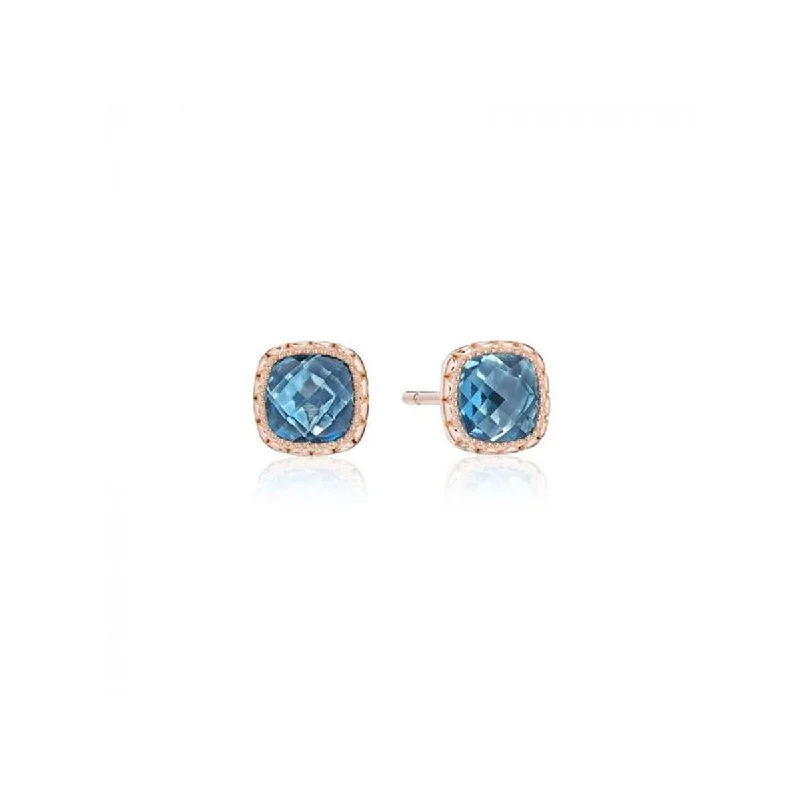 Tarnish Resistant Drop Earrings for Longevity -Tacori Cushion Bloom London Blue Topaz Stud Earrings