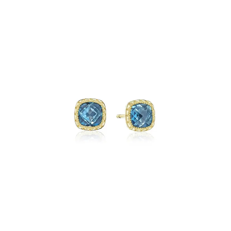 Waterproof Drop Earrings for Outdoor -Tacori Cushion Bloom London Blue Topaz Stud Earrings