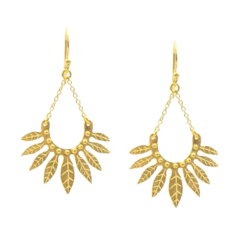 Drop Earrings with Star Motifs -Textured Leaves Fan Earrings