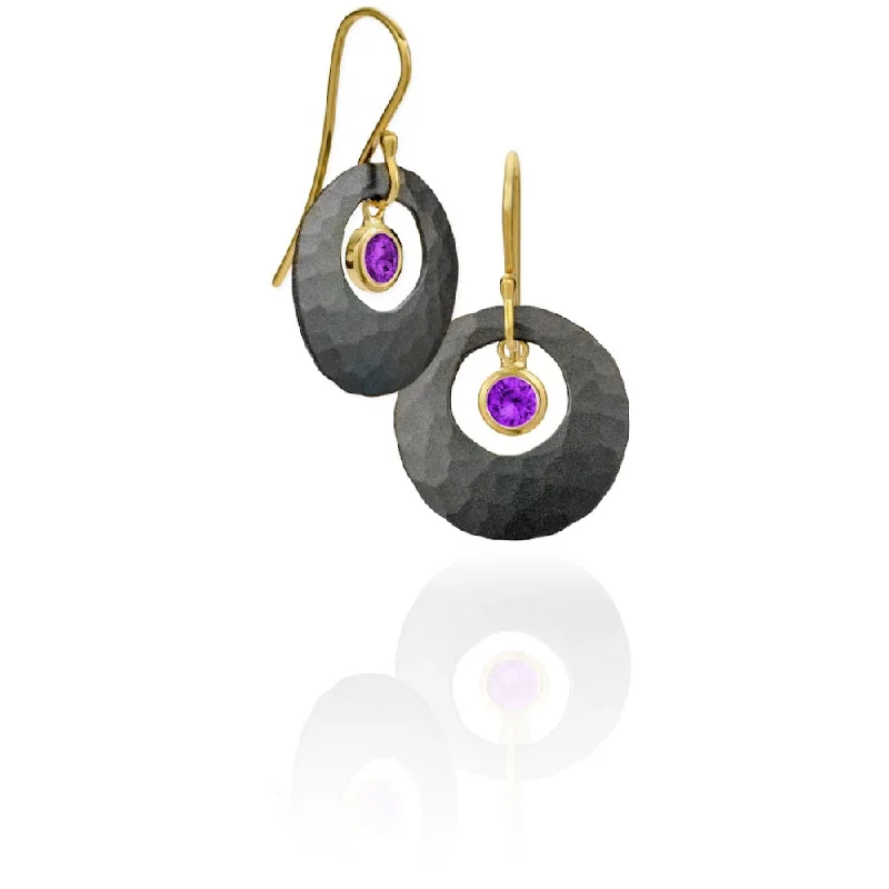 Leverback Drop Earrings for Comfort -Toby Pomeroy Eco Silver/14Y Amethyst Earrings