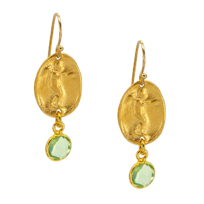 Drop Earrings with Filigree Work -Tourmaline Eros Medallion Earrings