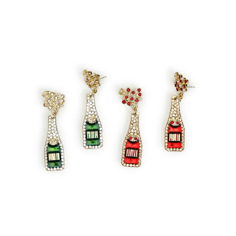 Drop Earrings for Casual Outfit -Two's Company Raise Your Glasses Embellished Bottle Earrings