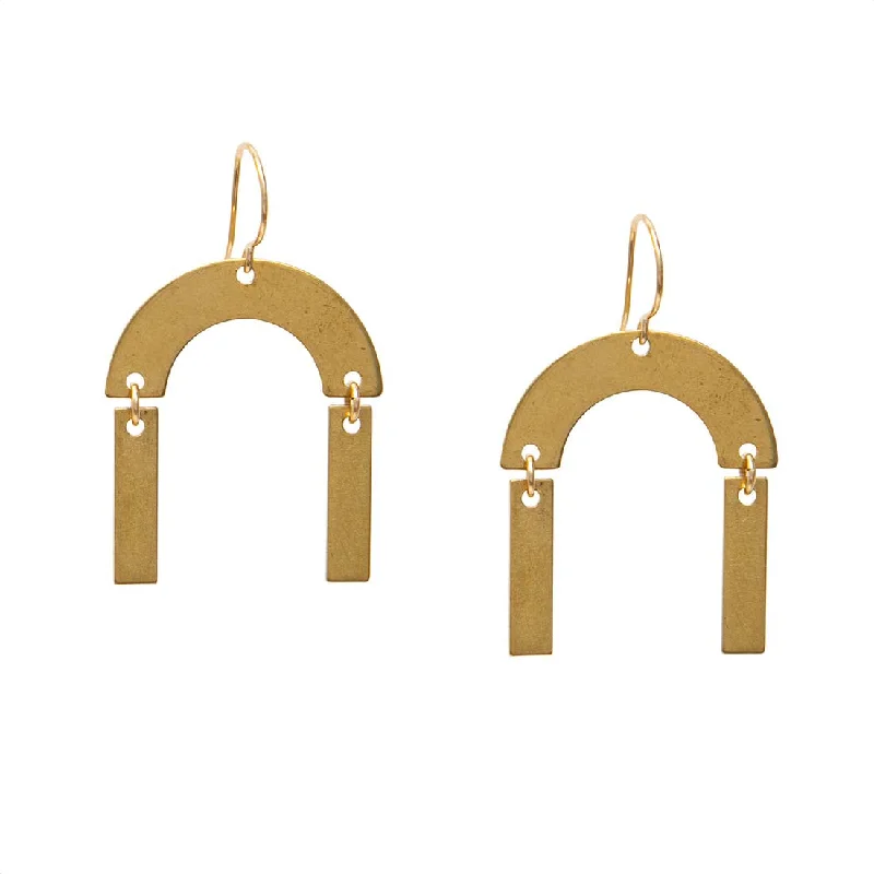 Adjustable Drop Earrings for Custom Fit -Vintage Brass Two Arch Earrings