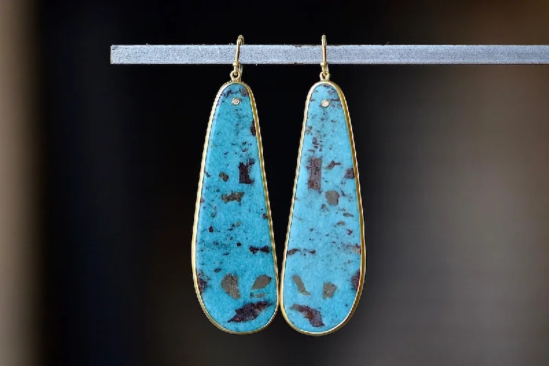 Small Drop Earrings for Delicate -XL Turquoise Slice Earrings with Diamond Accent